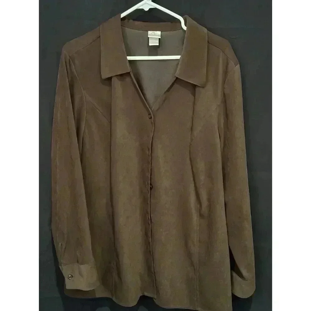 Butterfly Stretch Brown Micro Suede Blouse 22/24X